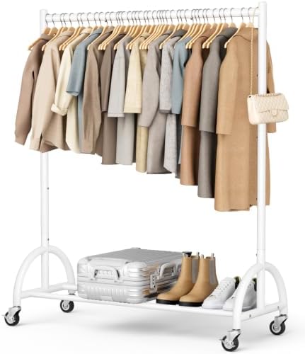 MISSLO Heavy Duty Clothing Rack with Wheels Rolling Clothes Racks for Hanging Clothes, Coats, Garment, Dress, White by MISSLO