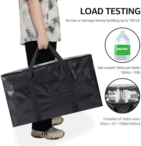 Moving Bags Heavy Duty Extra Large, Moving Boxes, Moving Supplies Essentials, Blue Storage Bins with Lids, Plastic Packing Totes, Storage Bags for Clothes with Handles & Zippers(Black, 12 Pack) - Image 6