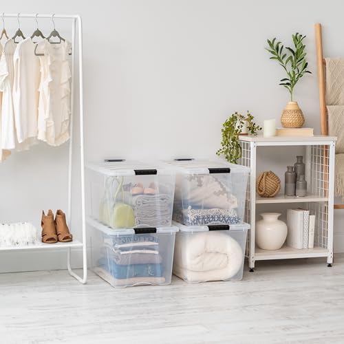 IRIS USA 72 QT Plastic Storage Box with Lid and Latches - 8 Pack - BPA-Free, See-Through Organizing Solution, Durable Nestable Stackable Containers, Secure Pull Handle - Clear - Image 5