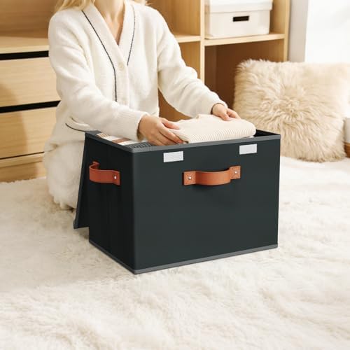 Univivi Fabric Storage Cubes with Lids, Stackable Storage Box, Black, 3 PCS - Image 6