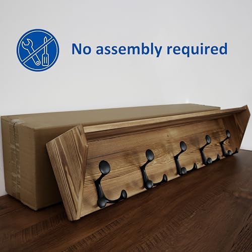 WEBI Wall Shelf with Hooks Underneath,35" Long Wall Mounted Coat Rack with Shelf,Entryway Coat Rack with 5 Triple Hooks for Hanging Coats,Jacket,Hallway,Bedroom,Mudroom,Brown - Image 5
