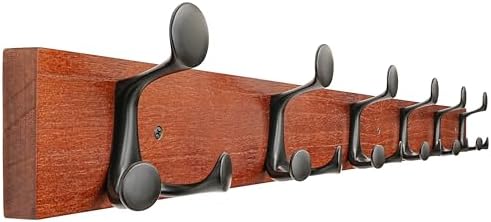 SKOLOO 39-Inch Cherry Wood Coat Rack Wall Mount with 6 Triple Hooks - Ideal for Family Entrances, Classrooms, and Pet Supplies Storage - Perfect Coat Hooks for Wall by SKOLOO