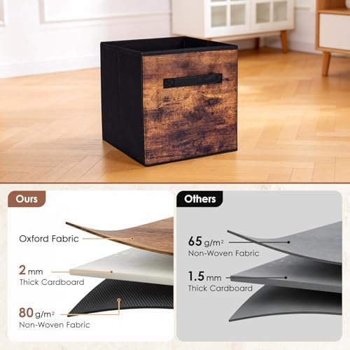 13 Inch Fabric Storage Cubes, 8 Pack Foldable Storage Bins with Handle, Fabric Cube Box for Shelves, Closet, Bedroom, Living Room, Organizer, Rustic Brown and Ink Black - Image 3