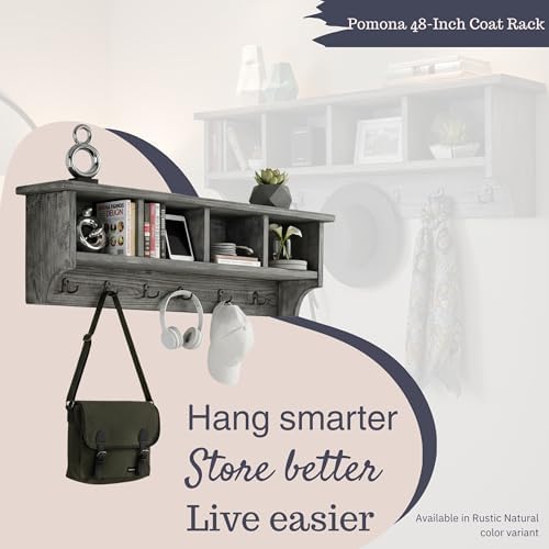 Pomona Solid Wood Entryway Coat Rack with Cubbies, Slate Grey, 48 Inch - Image 4