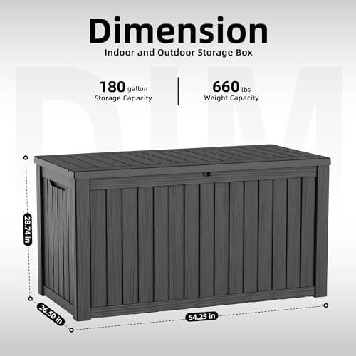 Outdoor Waterproof Resin Storage Deck Box Lockable Outside Bench UV Resistant Bin Patio Porch Furniture Pool Float Garden Tool Cushion (Black, 180 Gallon) - Image 7
