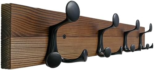 SKOLOO 24-Inch Wood Coat Rack Wall Mount with 4 Triple Hooks - Ideal for Family Entrances, Classrooms, and Pet Supplies Storage - Perfect Coat Hooks for Wall,Charred Golden Brown by SKOLOO