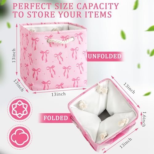 6 Pack Pink Bow Fabric Storage Bins 13 Inch Foldable Cube Storage Baskets - Image 2