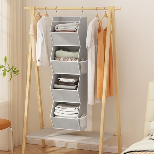Wawocs 4 Shelf Hanging Closet Organizers and Storage for Kids 2 Packs, Grey - Image 2