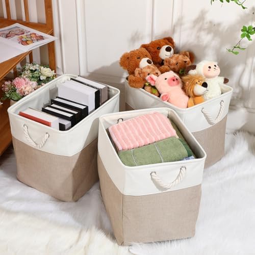 meekoo 8 Pack Fabric Storage Bins Baskets, 11 x 11 x 11 in, Beige - Image 6