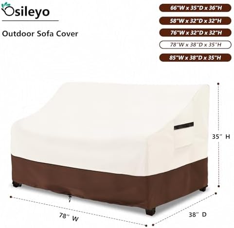 Outdoor Couch Cover,100% Waterproof 3-Seater Outdoor Loveseat/Bench Cover,Patio Furniture Covers,78" Wx 38" Dx 35" H,Beige&Brown - Image 2