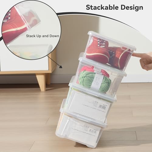 novelinks 12 Pack 6QT Plastic Storage Bins with Lids, Shoe Boxes (Clear) - Image 3