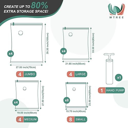 WTREE 40 Pack Vacuum Storage Bags, Space Saver Bags, Vacuum Sealed Bags for Comforters, Blankets, Clothes Storage, Hand Pump Included (4 Jumbo/4 Large/4 Medium/8 Small) - Image 4