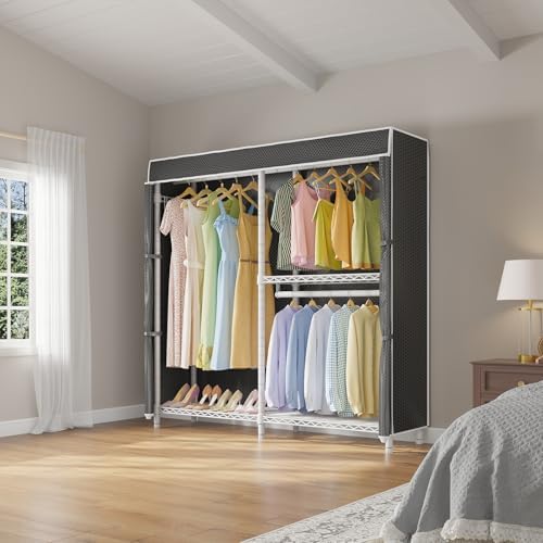 VIPEK V4C Garment Rack with Cover, Heavy Duty Portable Closet Adjustable Metal Clothing Rack for Hanging Clothes with Hanging Rods & Side Hooks, Max Load 810lbs, White Rack with Black Cover - Image 2
