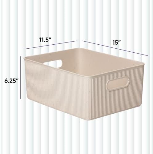 Superio Eco-Friendly Decorative Plastic Basket Open Home Storage Bins Organizer Baskets, Large (4 Pack) Container Boxes for Organizing Closet Storage Bins for Shelves Drawer Shelf 15 Liter - Image 2