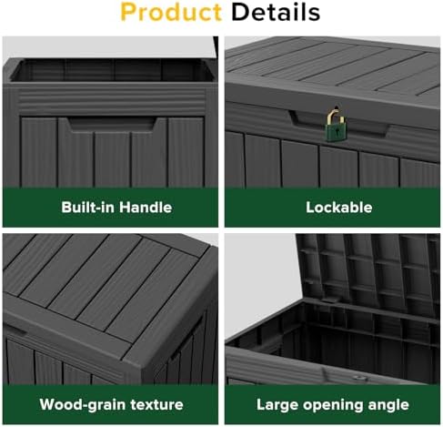 45 Gallon Outdoor Storage Box Waterproof, UV Resistant Deck Box, Lockable Resin Deck Box for Garden Tools Equipment and Cushions, Black - Image 4