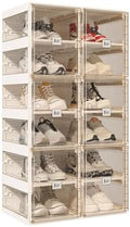 ANTBOX Foldable Shoe Rack,Shoe Organizers for Closet Plastic Shoe Storage Box For Entryway,Living Room,Large Sturdy Stackable Sneaker Cabinet Bins With Magnetic Clear Door 6 Tiers 12 Pairs by ANTBOX