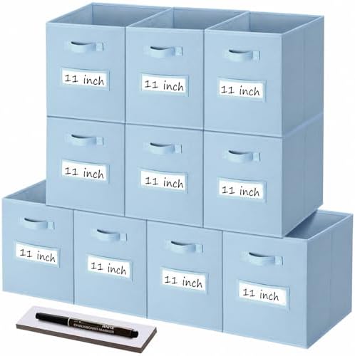 Storage Bins,11" Cube Storage Bin with Labels,10pcs,Pastel Blue by Anyoneer