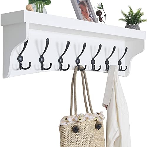 WEBI Coat Rack Wall Mount with Shelf,35" Long White Wall Shelf with Hooks Underneath,Entryway Coat Rack with 7 Triple Hooks for Hanging Coats,Bathroom,Mudroom,Hallway by WEBI