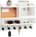 Key Holder for Wall with Mail Organizer,Farmhouse Mail and Key Holder for Wall,Key Hanger with ‌Metal 11 Hooks,Corkboard,and Shelf,Decorative Natural Pine Wood Entryway Organizer,14.6*11.1*3.3”,White by FIPUTE-MakesLifeEasier
