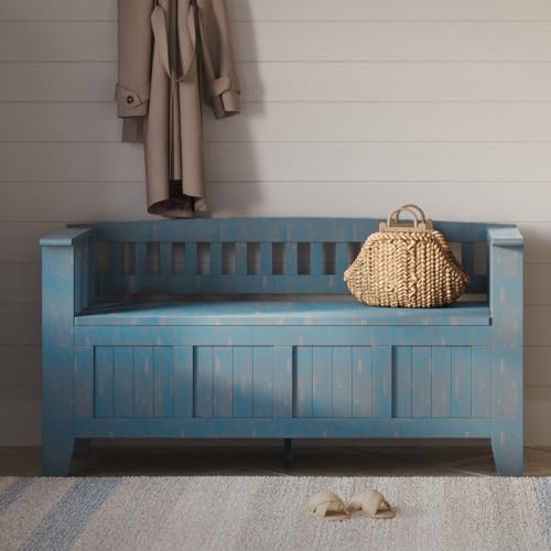 SIMPLIHOME Acadian 48" Wide Solid Wood Storage Bench in Coastal Blue - Image 2
