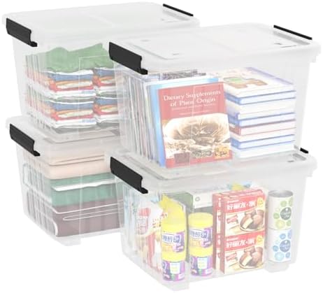 4-Pack 50 Qt Lidded Storage box, Large Clear Plastic Bin with Wheels by Bblina