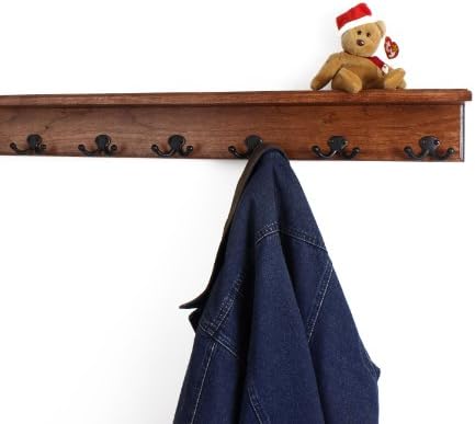 Solid Cherry Shelf Coat Rack with Aged Bronze Double Style Hooks - Made in The USA (Mahogany, 31" with 6 Hooks) - Image 2