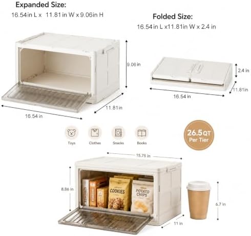 106QT Stackable Storage Bins with Lid, 4-Tier Collapsible Storage Cabinet - Image 7