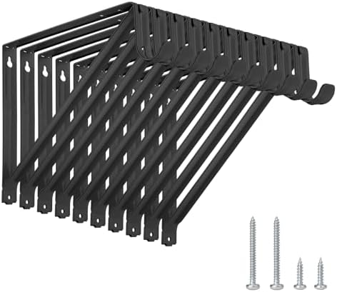 10 Pack Heavy Duty Closet Shelf & Rod Brackets, Wall Mounted Closet Shelf Brackets, 11 x 9.45 Inch Closet Shelf Brackets with Rod Support, Black by KOVOSCH