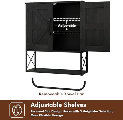 RUSTOWN Farmhouse Medicine Cabinet with 2 Barn Door & Towel Bar Rack - Image 6