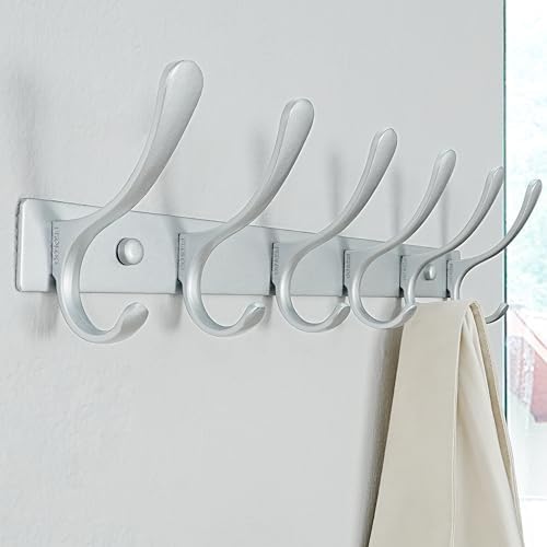 SKOLOO Coat Rack Wall Mounted - 6 Hooks, Pack of 2, Heavy Duty, Stainless Steel, Metal Wall Hanger, Sturdy Coat Hooks for Hanging Coats, Jacket, Clothes, Hat, Cold Light Silver - Image 4