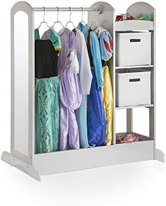 Guidecraft See and Store Dress-up Center – Gray: Kids Dramatic Play Storage Armoire with Mirror, Rack, Shelves & Bottom Tray - Toddlers Costume & Toy Organizer Furniture - Image 3
