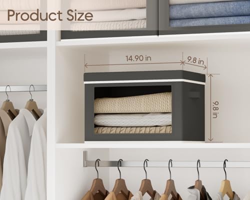 Homsorout Collapsible Storage Bins with Lids - Stackable Storage Containers with Window, 6 Pack Fabric Cube Bins for Closet, Home & Office Organization Baskets, Dark Gray, 14.9" x 9.8" x 9.8" - Image 5
