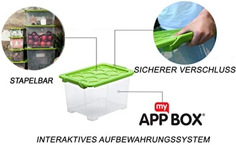Rotho Evo Safe Keeping Set of 3 Storage Boxes 15 L with Lid, Food-Grade Plastic (PP) BPA-Free, Transparent/Green, 15 L (39.3 x 28.3 x 23.0 cm) - Image 3