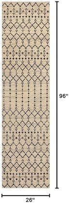 Eyely Moroccan Textured Weave Runner Rug 2X8 Beige/Navy, Indoor Outdoor Rug - Image 2