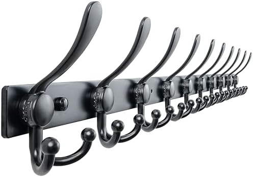 Dseap Coat Rack Wall Mount 37 Inch, Heavy Duty 12-Gauge Base vs Flimsy 1mm, Double-Thick Solid Anti-Snap Hooks, 16” Stud-Mount, Stainless Steel 10-Hook Hanger for Closet Entryway, Black by Dseap