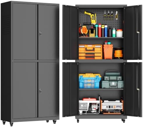 71''H Garage Storage Cabinet with Wheels, Meatl Storage Cabinet with Lock by Yoonkool