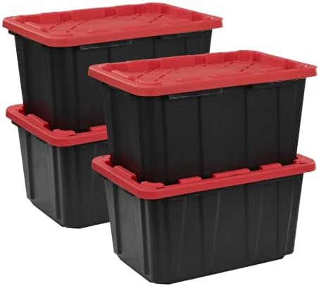 CX Xtra Tall Heavy Duty Black 27-Gallon Stackable Plastic Storage Bins, 4pk by BLACKYELLOW