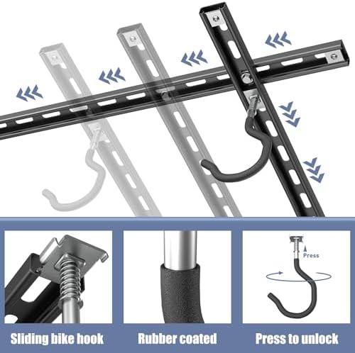 WALMANN Garage Ceiling Bike Rack, Adjustable Overhead Bicycle Storage System – Stores 4 Bikes Horizontally or 8 Bikes Vertically, Ceiling-Mount Bike Hanger for Road & Mountain Bikes - Image 6