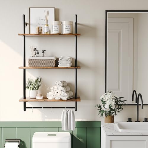 Bestier 24 Inch 3 Tier Industrial Pipe Shelves with Towel Bar, Rustic Brown - Image 6