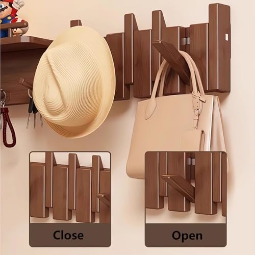 Paint Wood Wall Mounted Coat RackHooks Piano Key Hangers Natural Solid Wood Hanger Non-Woven Fabric Clothes Hangers for Closet, Kitchen, Bedroom, Bathroom, Entryway（Novel Beech 8 Hooks） - Image 3