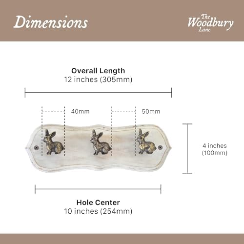 Rustic Wall Mounted Coat Rack with 3 Antique Brass Rabbit Hooks – Distressed White Wood Base, Hook Rail for Hats, Coats & Keys – Animal Themed Organizer for Home, Entryway & Nursery - Image 2