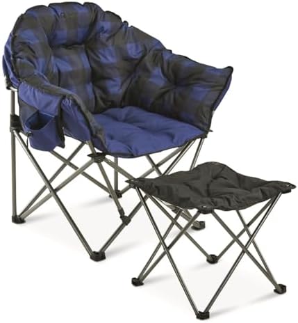 Guide Gear Club Camping Chair, Oversized, Portable, Folding with Padded Seats, 500-lb. Capacity Blue Plaid - Image 3