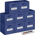 13x13x13 storage cube bins(Set of 8) Fabric storage cubes with 8 Labels Window Cards & a Pen, storage cubes 13x13, Collapsible 13 inch cube storage bins, Cubby Boxes, Navy Blue by Artsdi