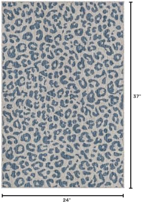 Unique Loom Outdoor Safari Collection Area Rug - Leopard (2' x 3' 1" Rectangle Blue/Gray) - Image 2
