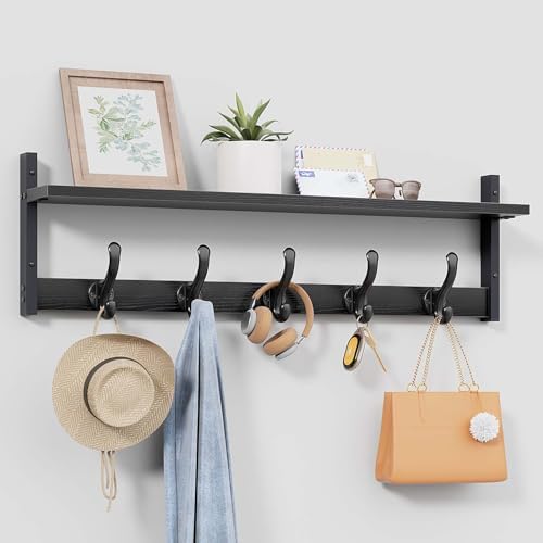 Tatub 29" Rustic Coat Rack Wall Mount with Shelf, Entryway Wall Hooks with Shelf, Coat Hangers for Bathroom, Living Room, Bedroom, Black by Tatub