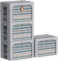 CYhom 4 Pack Clothes Storage Bins with Metal Frame - Linen Fabric Foldable Stackable Container Organizer Set with Clear Window & Carry Handles & Zippers (Light Grey, 23.6"x16.5"x15.7") by CYhom