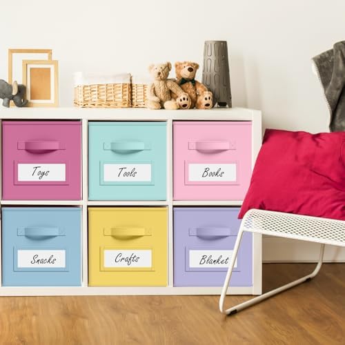 Teenyyou 10 Pack Fabric Storage Cubes 13 Inch Collapsible Cube Bins with Label Window & Handle Foldable Organizers Baskets for Shelf Closet Nursery Kids Room Clothes Book Toy(Macaroon) - Image 2