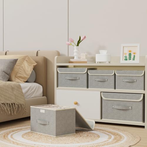Foldable Fabric Storage Cubes with Lids,Grey 10.2x7.9x6.7in,5 Pack - Image 3