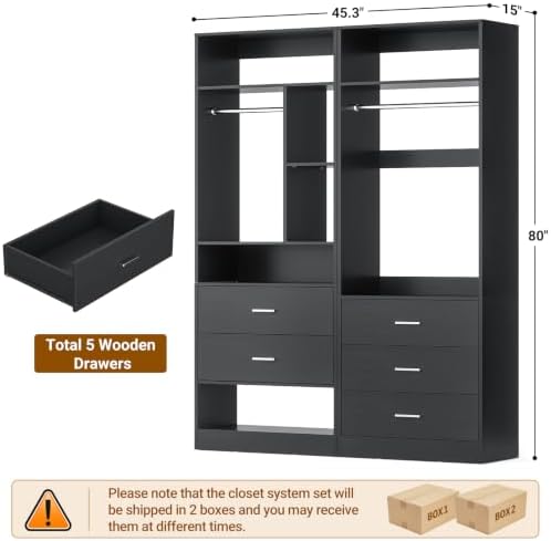 Besiost Closet Systems with 5 Drawers, Closet Organizer System - Image 7