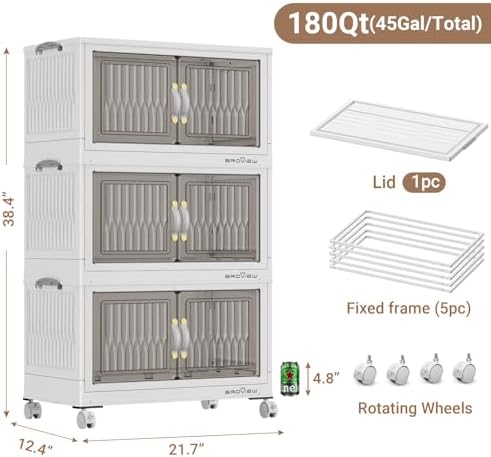 BROVIEW 180Qt Stackable Storage Bins with Lid for Home Dorm, 3Pack White - Image 2